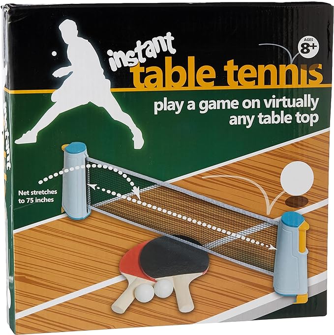 Funtime Gifts Portable Table Tennis All-in-One Travel Game Set - Retractable With Adjustable Mesh Net, Ping Pong Bats, Balls and Storage Bag