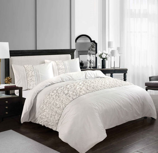 Ruffled Diamond Lace Sequence Aurora Luxury Bedding Easy Care Polycotton Duvet Cover Set