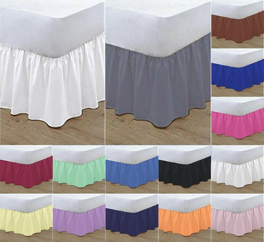 Plain Dyed Frilled Base Poly Cotton Platform Base Valance Sheets all sizes ⭐⭐⭐⭐⭐