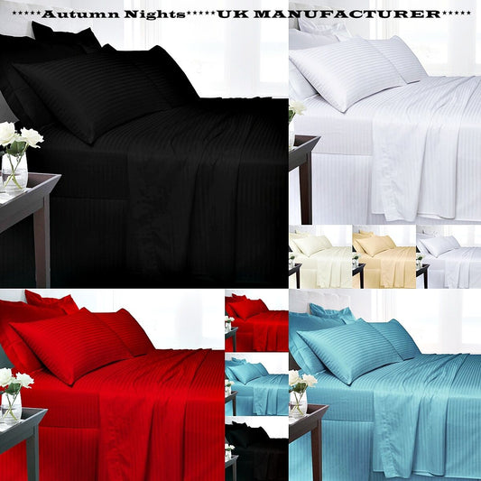 Duvet Cover Set 100% Egyptian Cotton Satin Stripe All Sizes 250 Thread Count ⭐⭐⭐⭐
