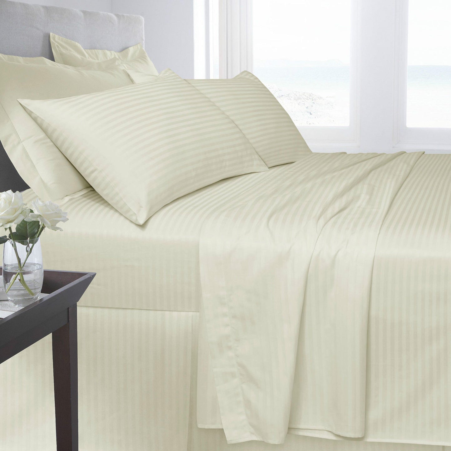 Duvet Cover Set 100% Egyptian Cotton Satin Stripe All Sizes 250 Thread Count ⭐⭐⭐⭐