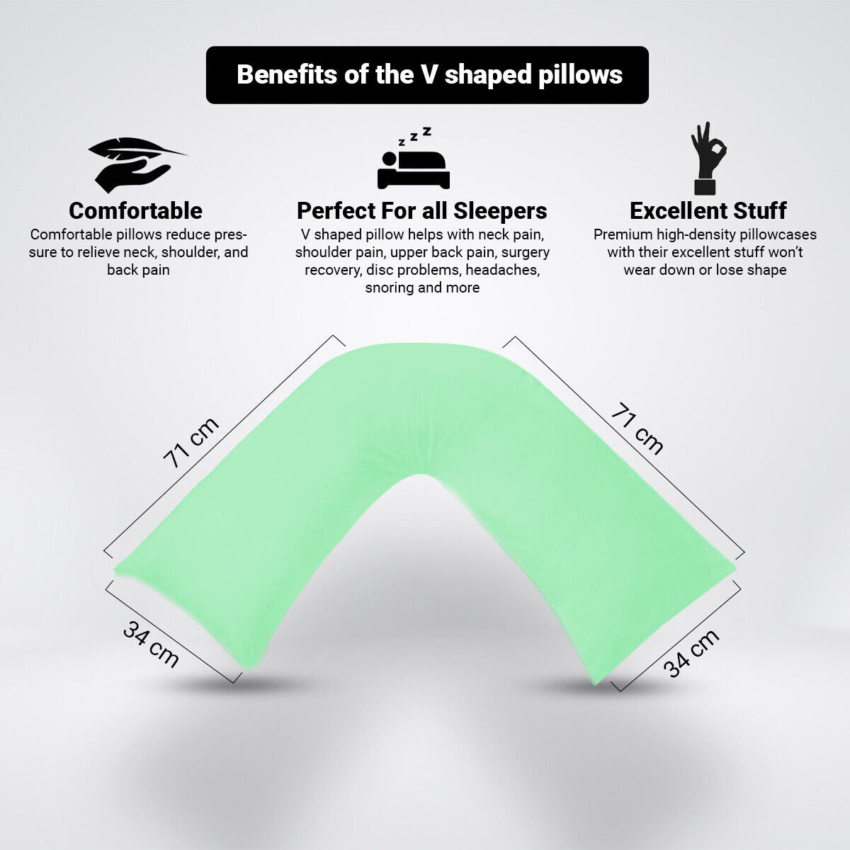 V Shaped Poly Cotton Pillow Case Orthopedic Pregnancy Back & Neck Support Cover